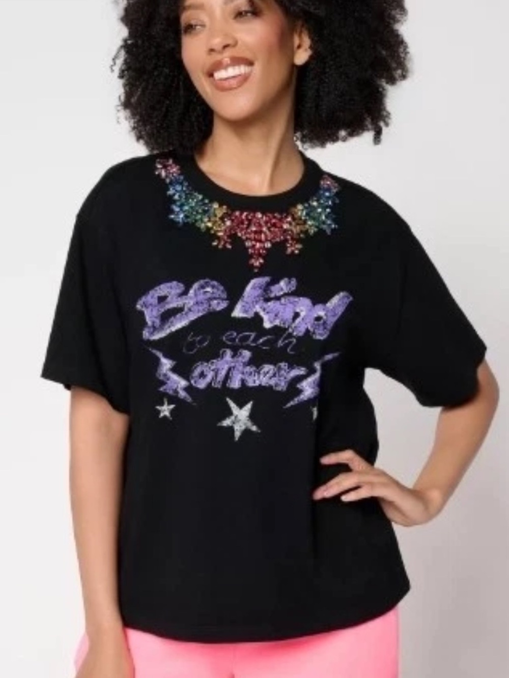 NEW! Curate by Aimee Kestenberg Rhinestone Collar Vintage Graphic Tee Size Small